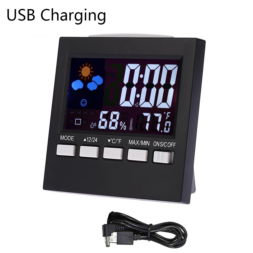 Indoor Thermometer Hygrometer Alarm LCD Digital Clock Calendar Weather Station Desk Clocks Temperature Meter Barometer