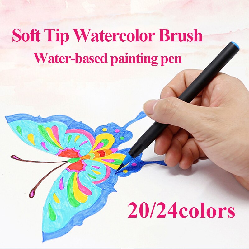 Aquarel Brush Marker Pen 20/24 Kleuren Wasbare Zachte Hoofd/Tip Glad Inkt Borstel Voor Chinese Inkt Schilderij Hand Geschilderd graffiti