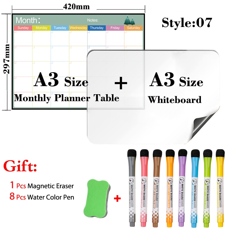Tør-slet magnetisk månedskalender til køkkenkøleskab og magnetisk tavlekalender  a3 størrelse 297mm x 420mm whiteboard