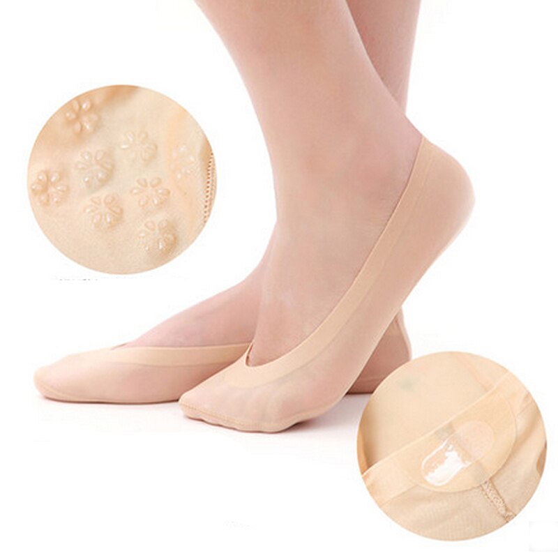 Meias femininas para o verão, meias finas sem costura e invisíveis, de silicone, antiderrapantes, seda, respirável, boca rasa, barco