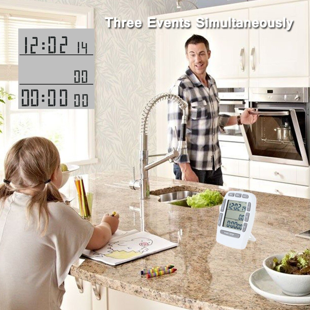 Multi-function Digital LCD Timer Three-Channel Display Kitchen Timer Alarm Clock Electronic Countdown Timer