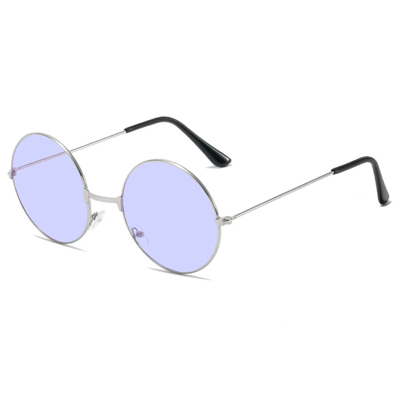 Retro Hippie Round Metal Frame Sunglasses Small Circle Sun Glasses Disco Party Candy Color Lens Eyewear for Women Men: Clear