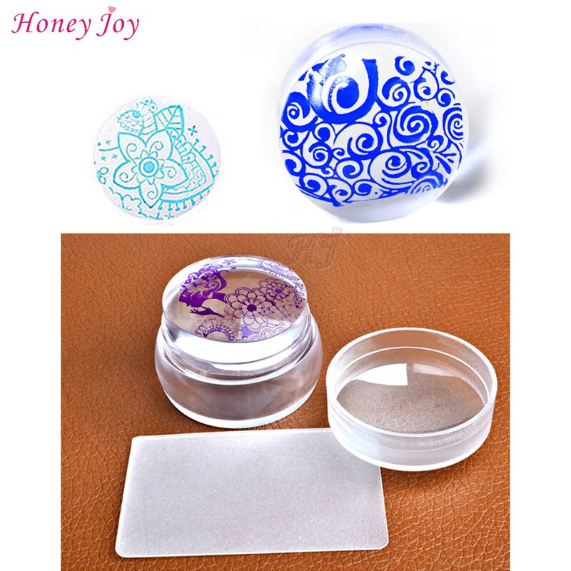 Pure Clear 3.6Cm Jelly Silicone Nail Art Stamper Schraper Met Cap Transparante Nail Stamp Stempelen Tool