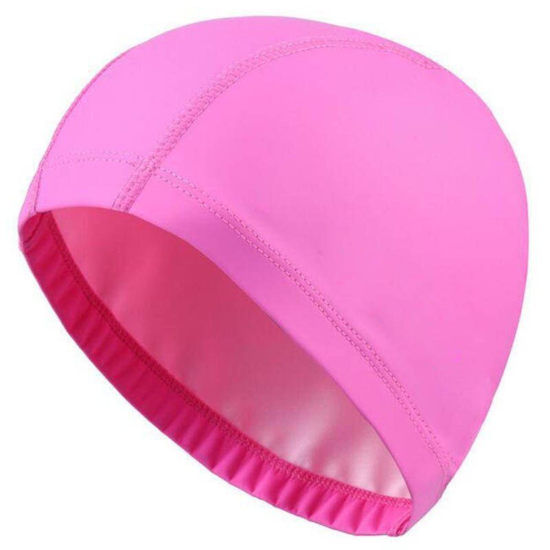 Boné de natação de tecido PU para homens e mulheres, chapéu de piscina impermeável, esporte aquático, protetor de orelhas, tampas de banho para cabelos longos adultos: ROXO