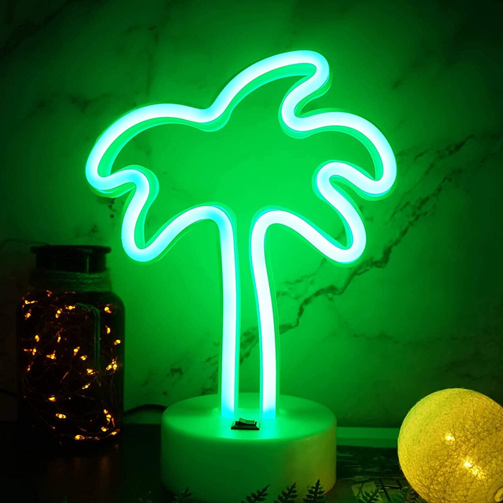 Noix de coco palmier LED enseignes au néon lumière avec support Base pour fournitures de fête décorations de Table décor à la maison enfants lampe de nuit