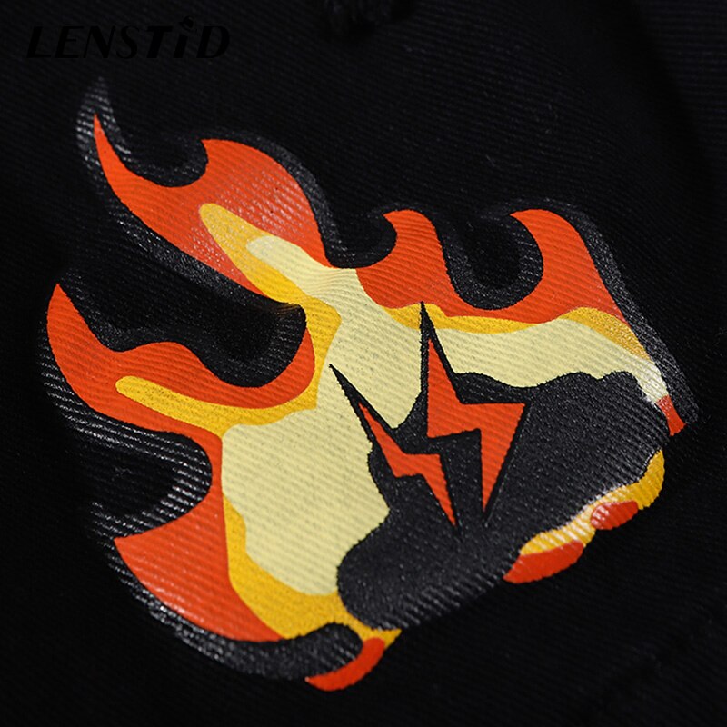 LENSTID été feu flamme Cactus imprimé détruit déchiré Baggy Denim Shorts Harajuku Streetwear Hip Hop Jeans décontractés pantalons courts