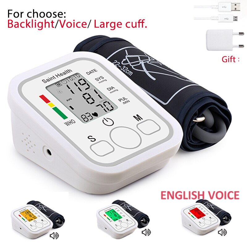 Tonometer Automatic Arm Digital Blood Pressure Monitor Digital LCD Sphgmomanometer Heart Rate Pulse Meter BPMonitor Health Care