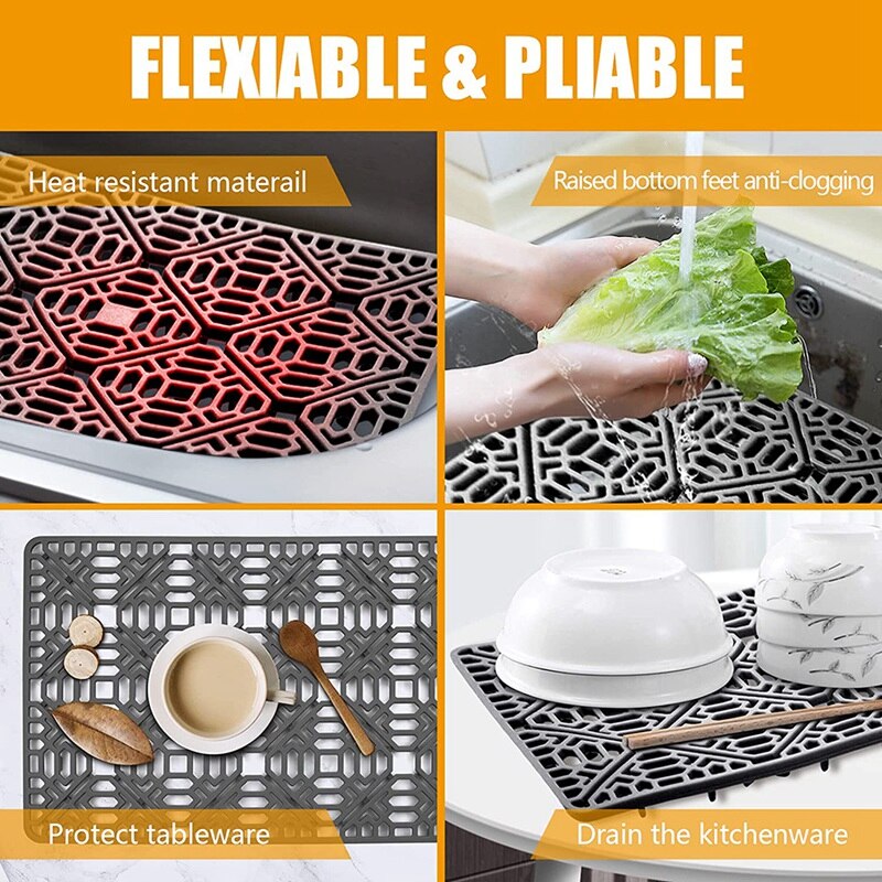 2Pcs Siliconen Aanrecht Mat, Grote Sink Protector Grid Accessoire, Geschikt Voor Keuken Rvs Spoelbak