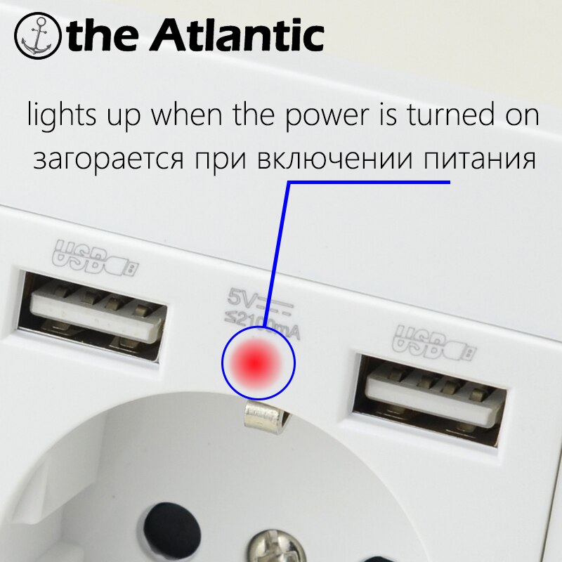 Atlectric EU FR Standard Power Outlet Dual USB Port Charging Adapter With Led Indicator Wall Charger Outlet Tempered Glass Pane