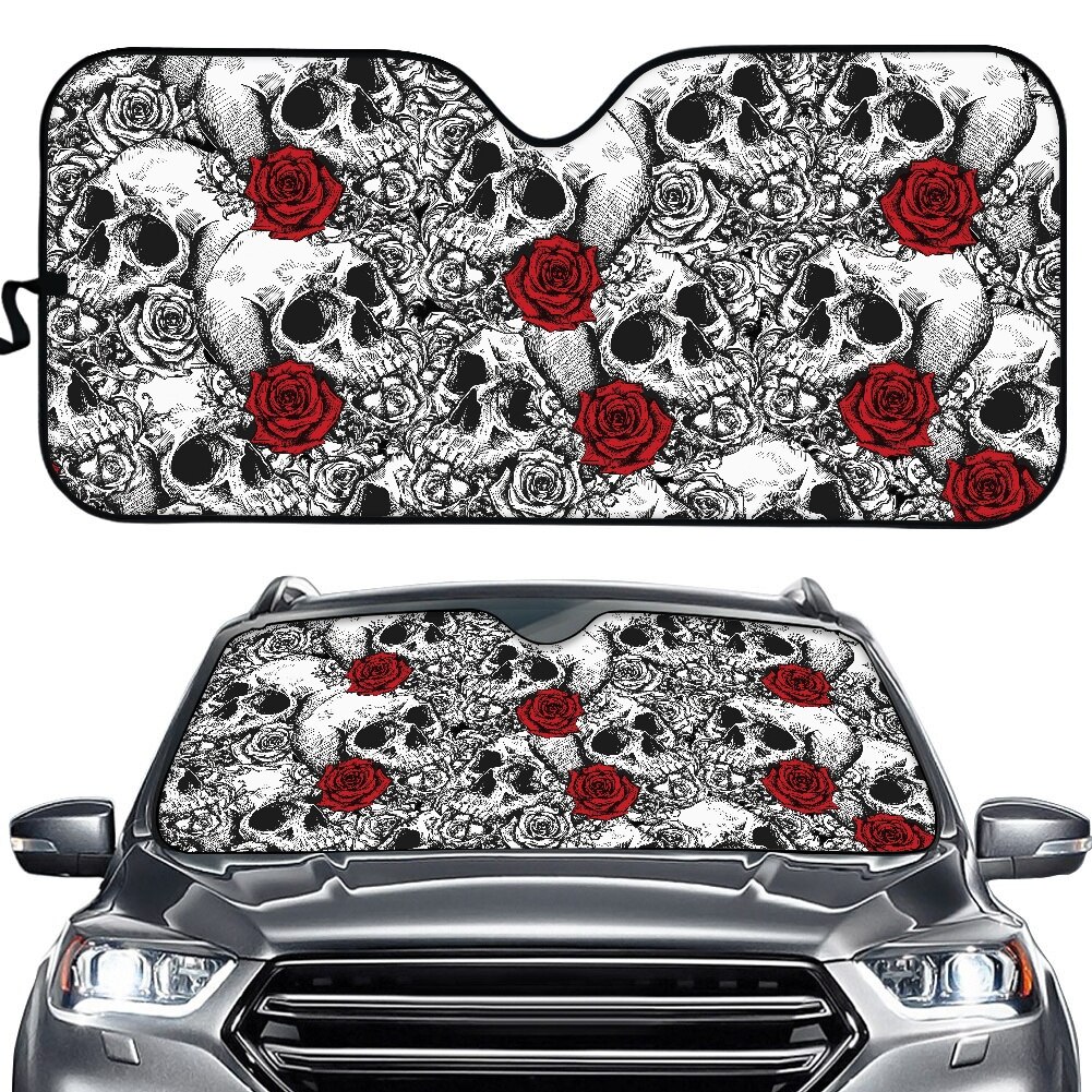 Bloem Schedel 3D Print Autoruit Anti-Uv Cover Fold-Up Zonnescherm Voor Auto Voorruit Beschermen Solar Zonneklep auto Accessoires: green