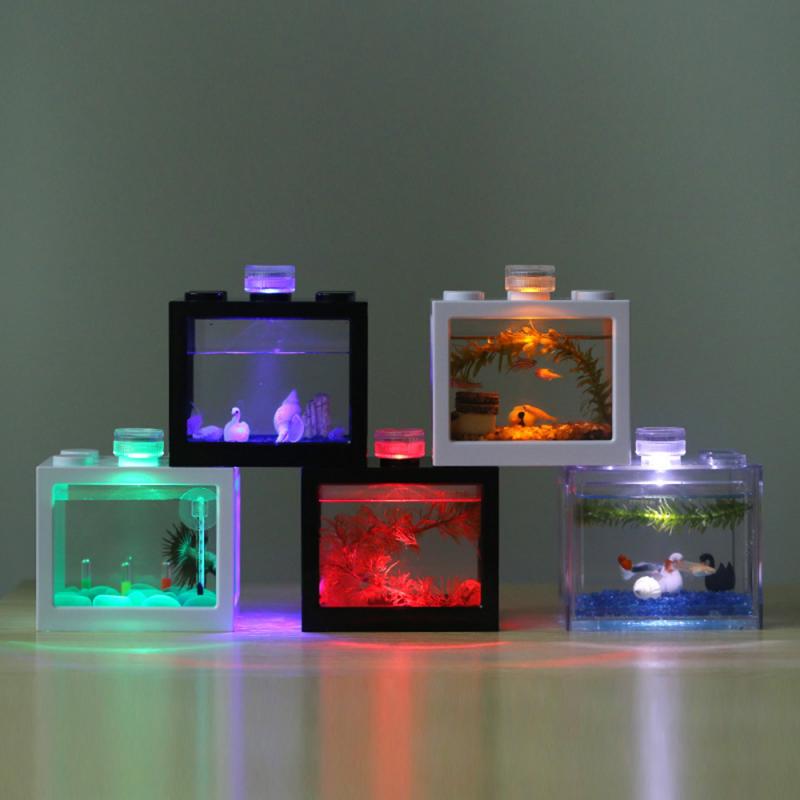 Waterproof Aquarium Fish Tank Light Home Table Decoration Micro Landscape Lamp LED Light Small Eco Cylinder Fish Pet Accessories