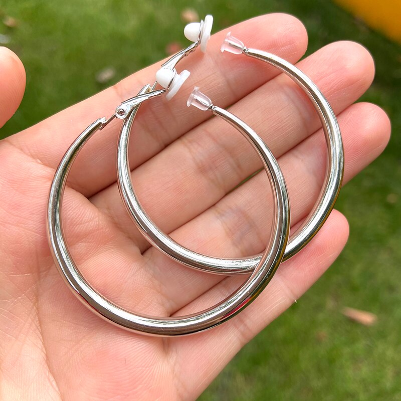 Metal Big circle Earrings No Hole Ear Clips Exaggeration round Clip On Earring Without Piercing Minimalist Earrings ER1012