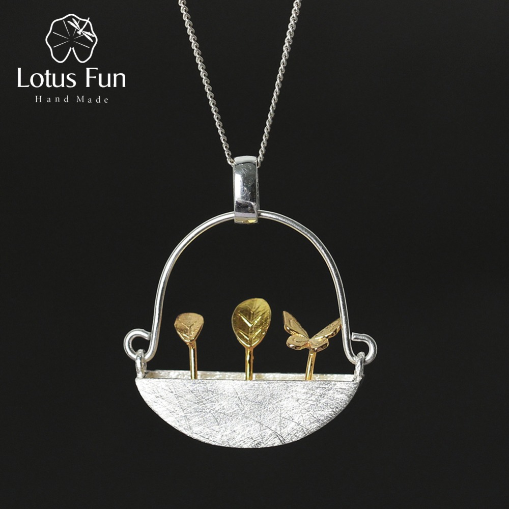 Lotus plezier echt 925 sterling zilver natuurlijke stijl handgemaakte fijne sieraden mijn kleine tuin hanger zonder ketting voor vrouwen