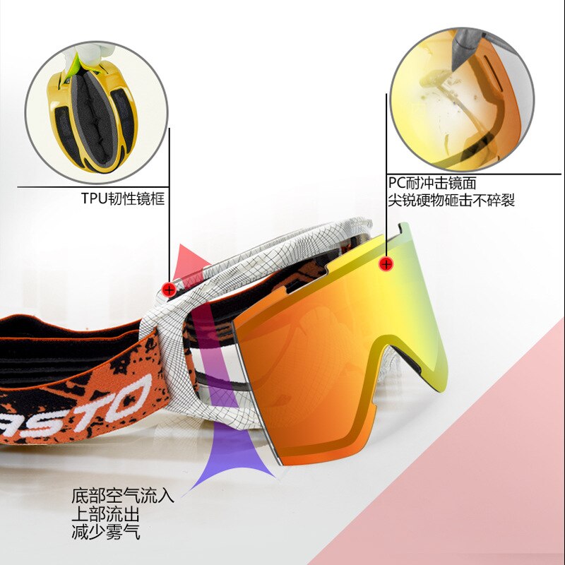 BASTO Double Layer Anti-fog Ski Goggles Women's Cylindrical Ski Eye-protection Goggles Mountain Climbing UV-Protection Glasses