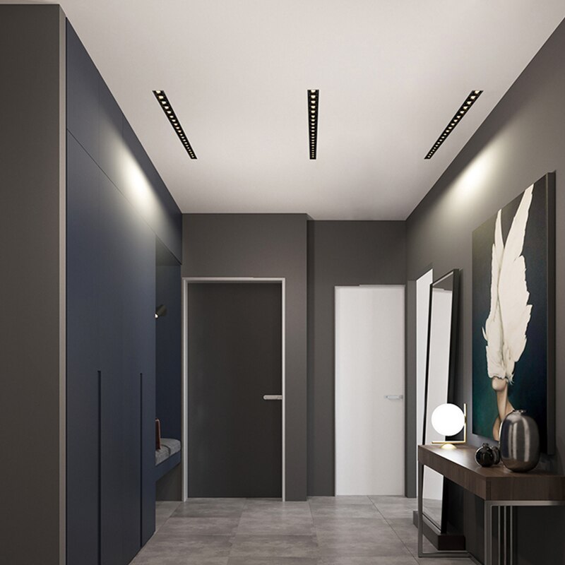 Frameless Indoor Recessed Downlight AC110-240V LED Linear Bar Lamp Aluminum Ceiling Light Long Strip Corridor Bedroom Decor 90Ra