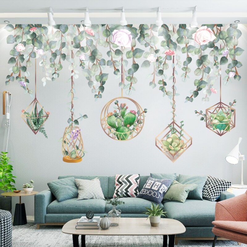 [Shijuekongjian] zielone liście naklejki ścienne DIY sukulenty ściana roślin naklejki robić salonu sypialnia kuchnia dekoracja domu