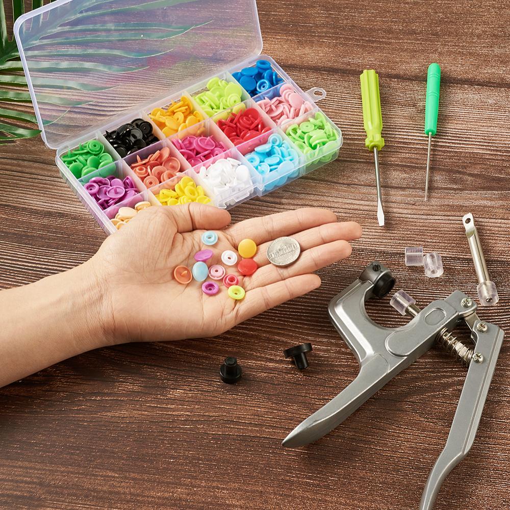 Snap Buttons & Fastener Plier Tool Kits, with Iron and Aluminum Snap Fastener Install Tool Sets and Flat Round Resin Snap Fasten