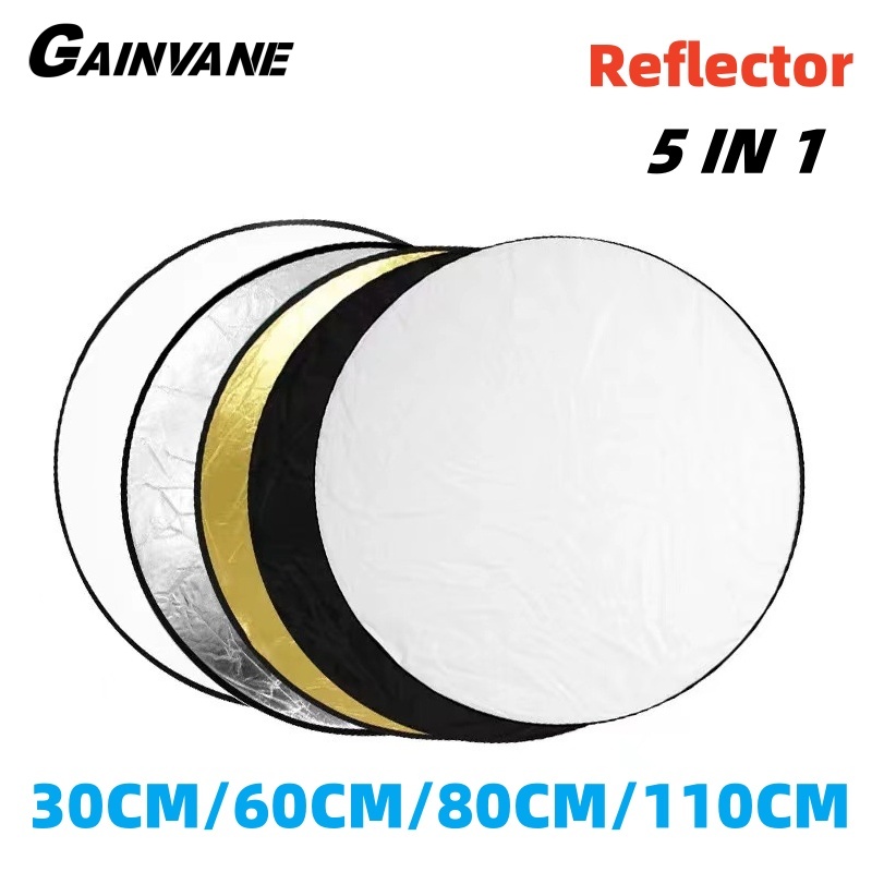GAINVANE Draagbare 5-in-1 Fotografie Reflector Ronde Opvouwbare Fotostudio Lichtverspreider Meerkleurig Buiten 30/60/80/110CM