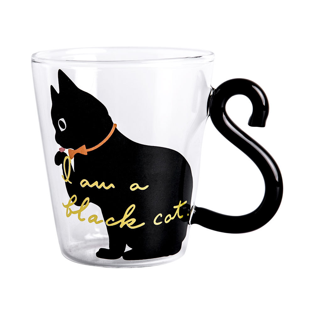 Tasse à café en verre chat noir mignon 250 ml, poignée en forme d&#39;animal, tasses à lait et à jus d&#39;eau, tasse à thé, Style japonais Kawaii, pour la maison: Black cat