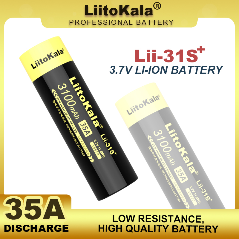 LiitoKala Lii-31S 18650 Bateria 3.7V Li-ion 3100mA 35A Bateria de alimentação para dispositivos de alto drenagem.