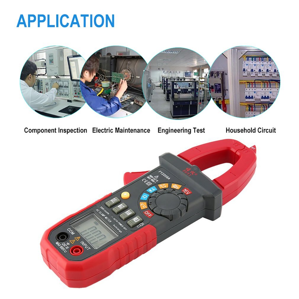 FY2008A Handheld Digital Clamp Meter Multimeter AC/DC Volt Ohm Temp Current Voltage NCV Tester Resistance Ammeter Multitester