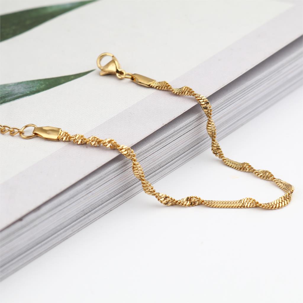 Ogniwo ze stali nierdzewnej łańcuch złoty kolor łańcuch falisty karabińczyk bransoletki dla kobiet dziewczyna biżuteria prezent 17cm długości, 1 sztuka