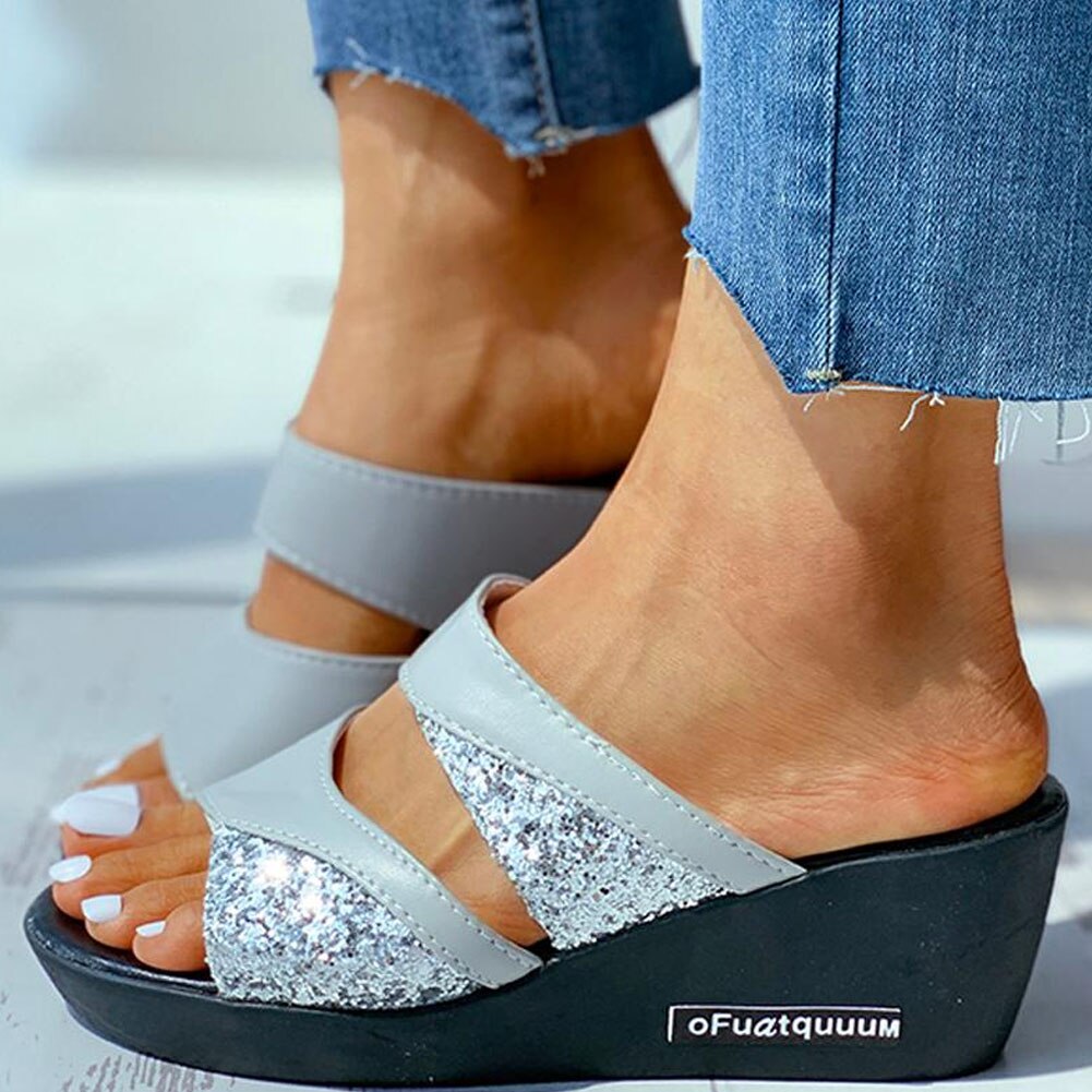 BONJOMARISA dames Patchwork paillettes confortables Med babouches femmes slip-on été chaussures de plage femme