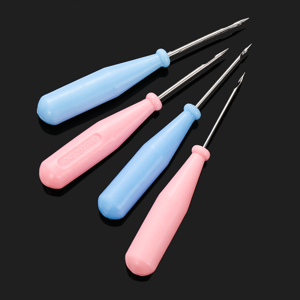 Aguja de acero para coser zapatos, 1 Uds., gancho de agujero, herramienta de cuero hecha a mano, cono de mango de plástico, agujas de reparación de zapatos