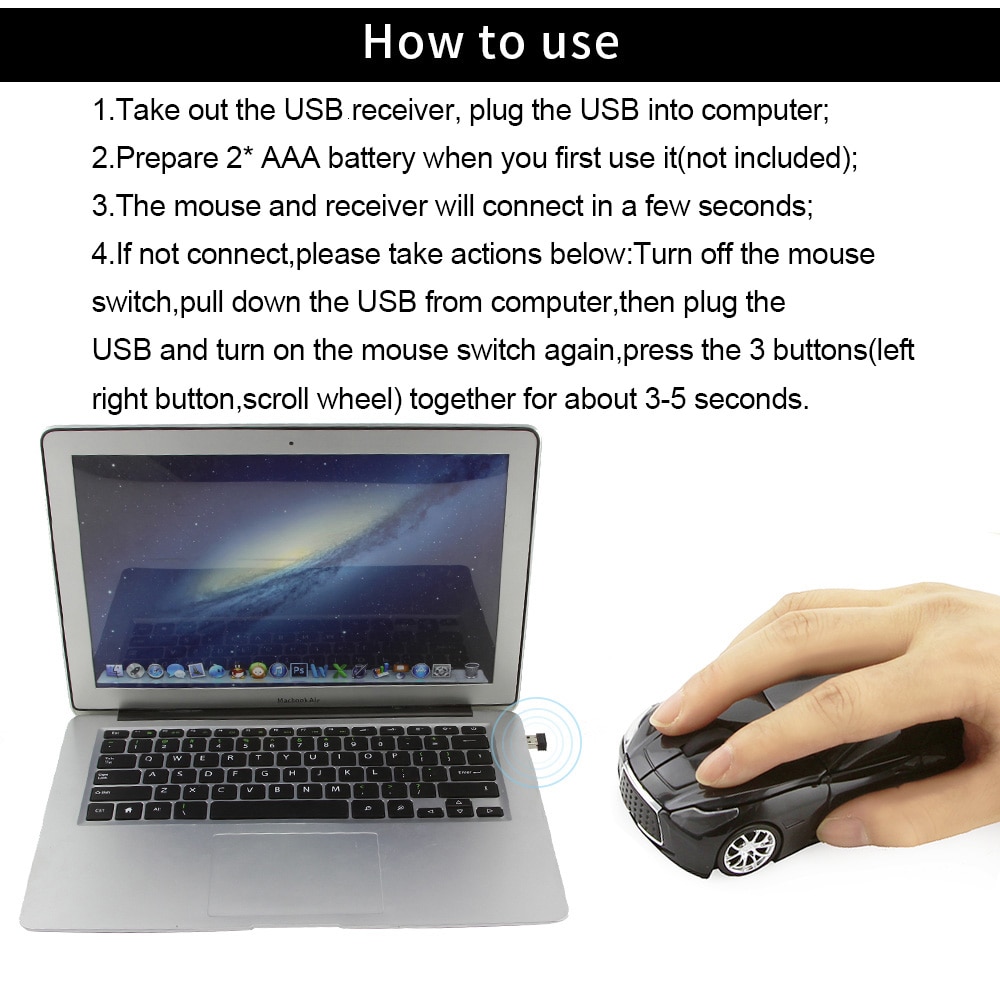 Chyi auto-vormige draadloze muis, usb optische computer mini-muis, 3d pc 1600 dpi muis met led-lampje voor kindernotebook en laptop