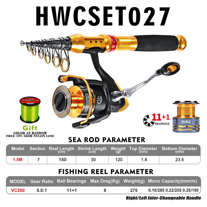 1.5-2.7M Fishing Rod And Reel Fishing Accessories Fishing Rod Fly Rod Combo Fishing Rod And Reel Combo SetCasting Combo Set: HWCSET027