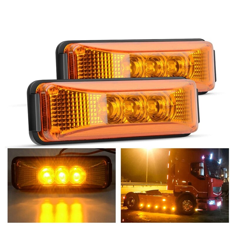 4PCS 24V 3.9Inch 3 LED Truck Trailer Amber Light Front Rear LED Side Marker Lights Clearance Indicator Lamp Waterproof