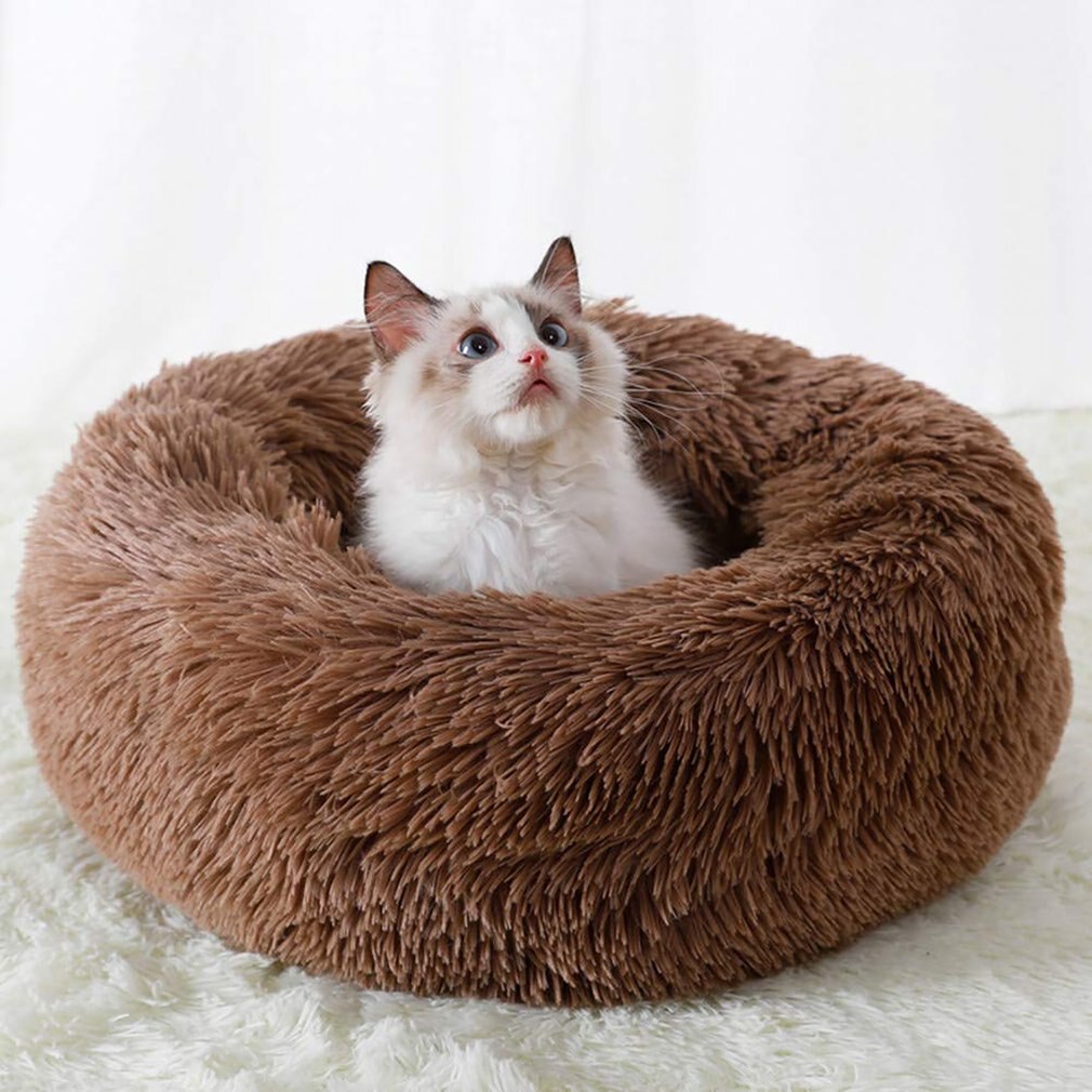 Pet Nest Bed Cats And Dogs Round Plush Material Winter Practical Pet Mats Suitable For Small And Medium Pets: Chocolate / 70x70cm