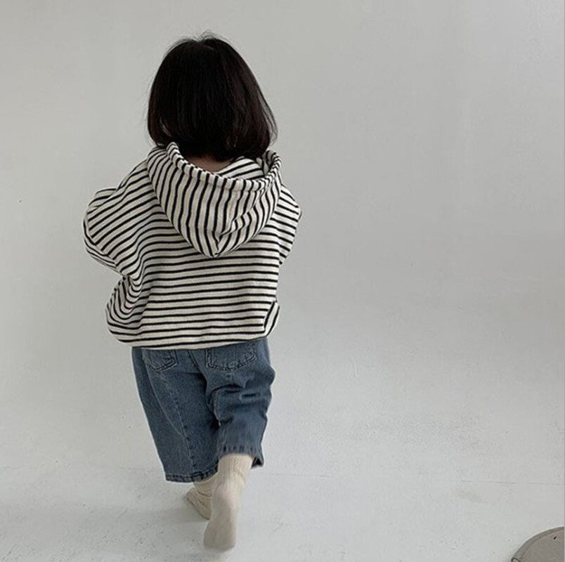 Sudadera con capucha para niños y bebés, ropa de otoño, Tops, sudaderas informales con estampado a rayas para niñas