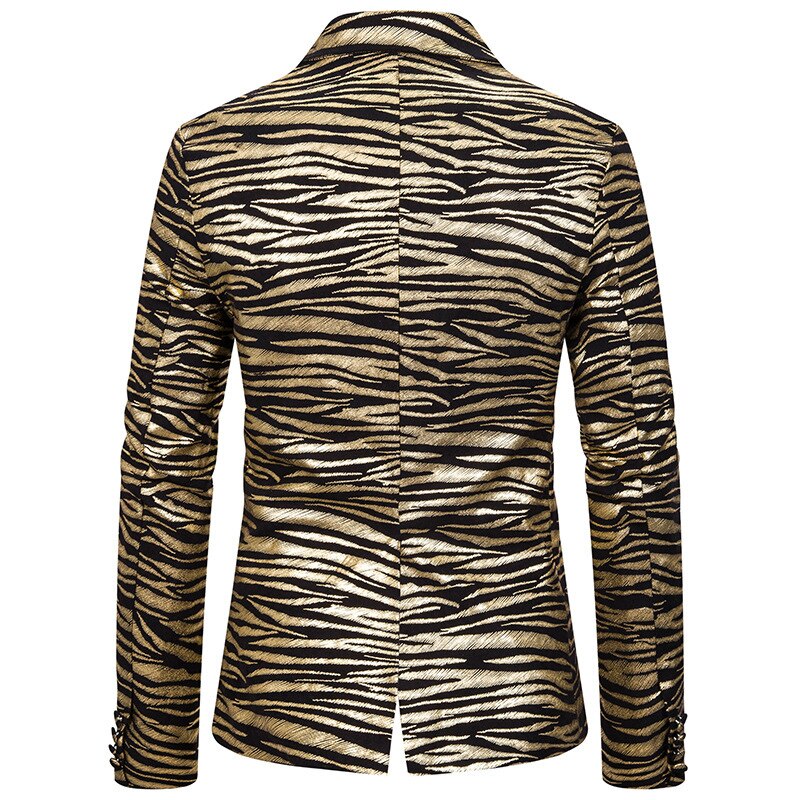 Shenrun herr kavaj slim fit jacka tiger randigt tryck kostym jackor scen sångare värd kostym casual kavaj guld silver
