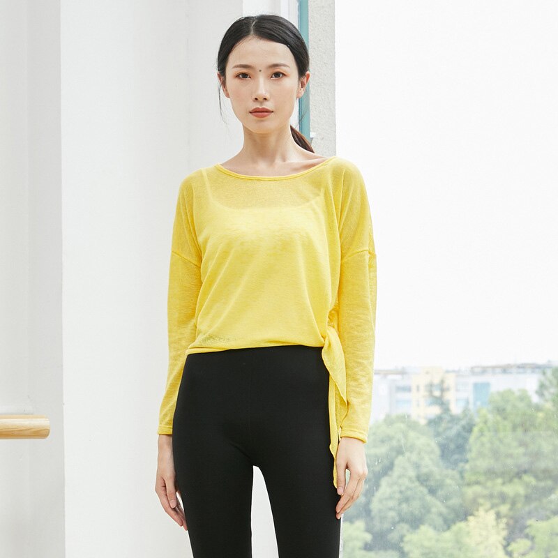 Top de Ballet Latino para danza del vientre, blusa transparente, disfraz para mujer, Ropa de baile de vientre, ropa de bailarina: yellow long