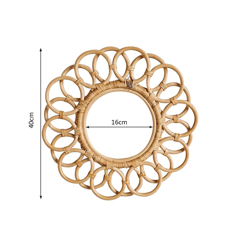 Round Mirror Frame Bohemia Style Crafts Natural Rattan Wall Hanging Mirror Frame Pendant For Living Room Bedroom Decoration