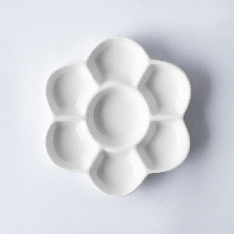 2 Piece Simple Ceramic Multi-grid Palette Watercolor Painting White Porcelain Color Palette Art Supplies: 1pcs-Medium palette