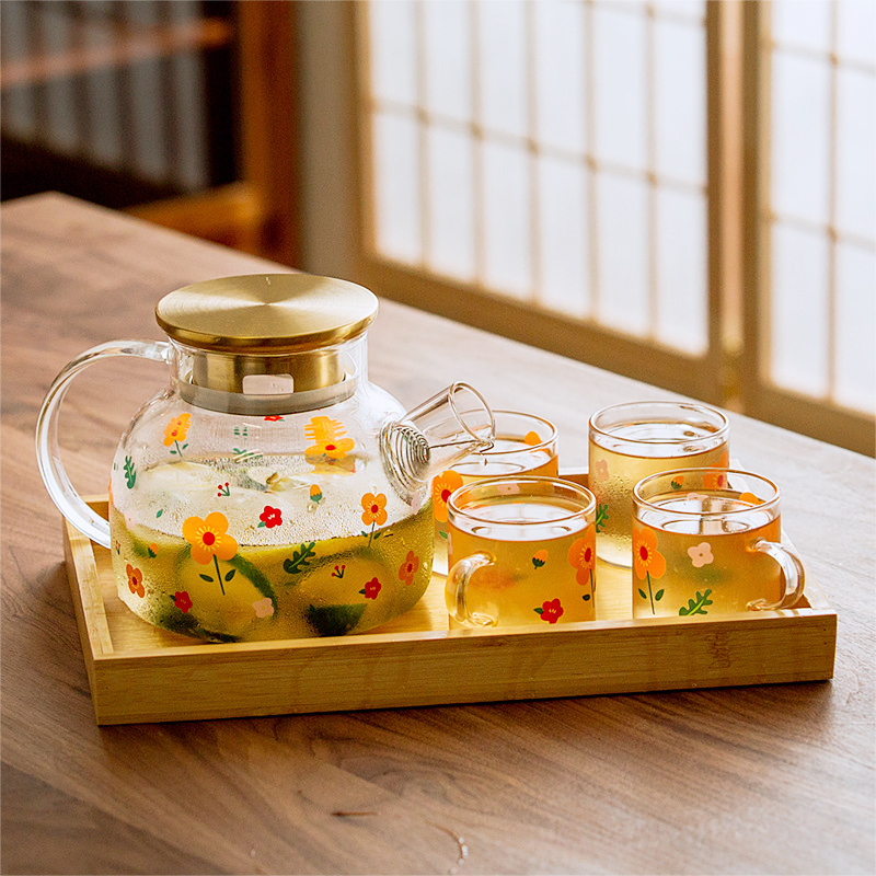Botella de agua fría de cristal, jarra de agua fría, cubierta de bote de agua, utensilios de cocina para fruta, zumo, flor, té, fruta, cocina