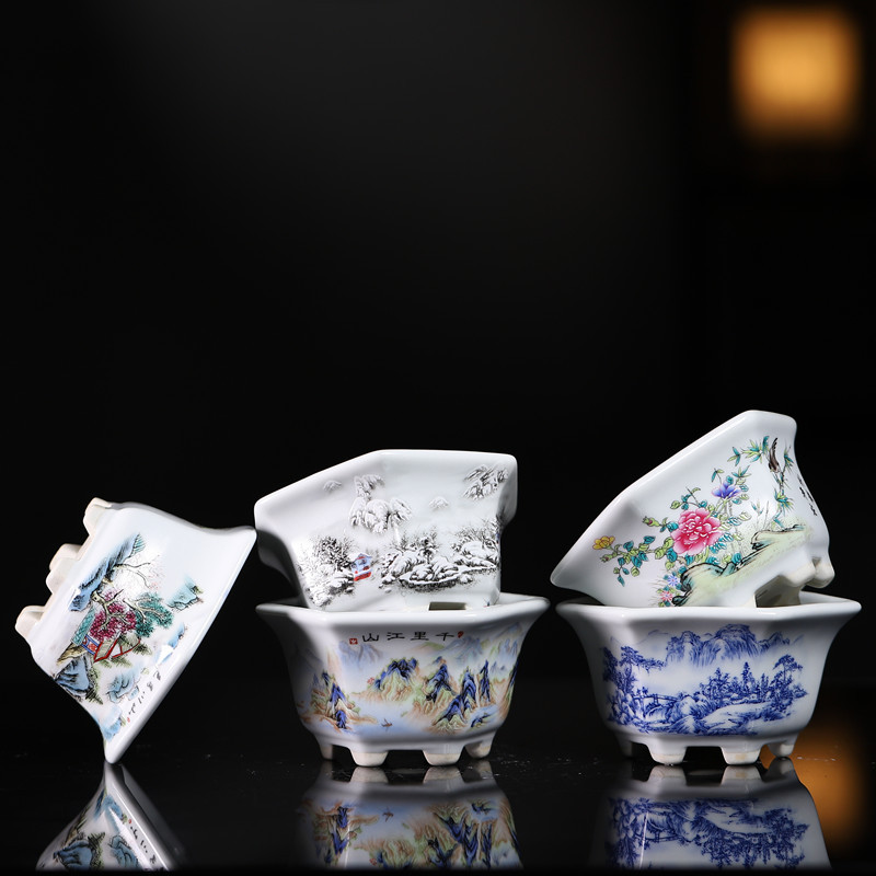 Kina yixing keramisk blomsterpotte innendørs dekorasjon kinesisk landskapsmaleri vase skrivebord pustende grønnsaker bonsaipotter