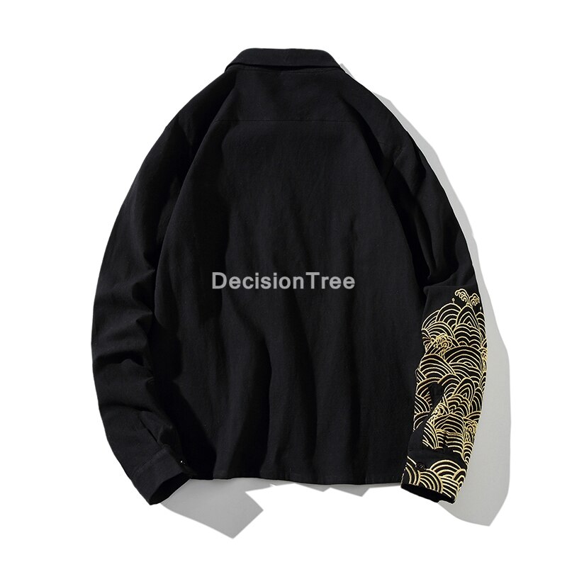 chinese style kimono men shirt full sleeve casual streetwear men shirt man linen kimono shirt men clothes wu shu tee tops