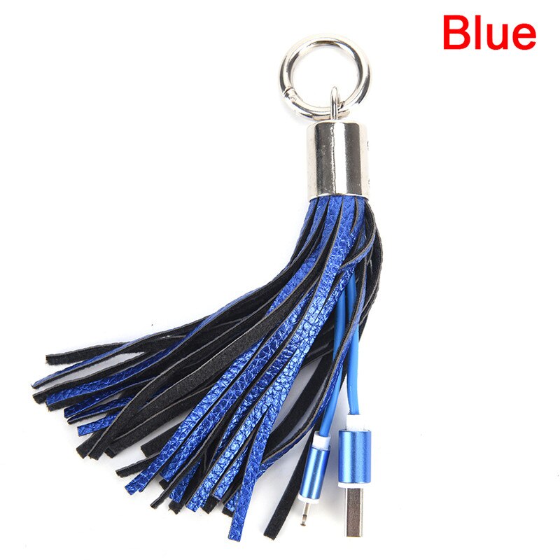 Mini USB cable phone with metal key ring data cable USB cable leather tassel key chain for iPhone