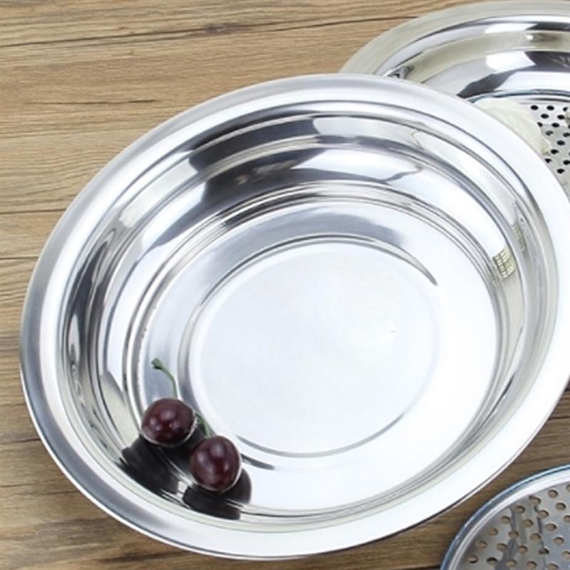 Dobbeltlags dreneringsplate multifunksjon rund dumplingplate i rustfritt stål for tilbehør til hjemmekjøkken (inkludert boks)