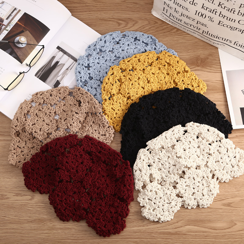 Bonnet Vintage en Crochet pour femmes, motif floral tricoté, Skullies, rétro, printemps été, ZZ-384