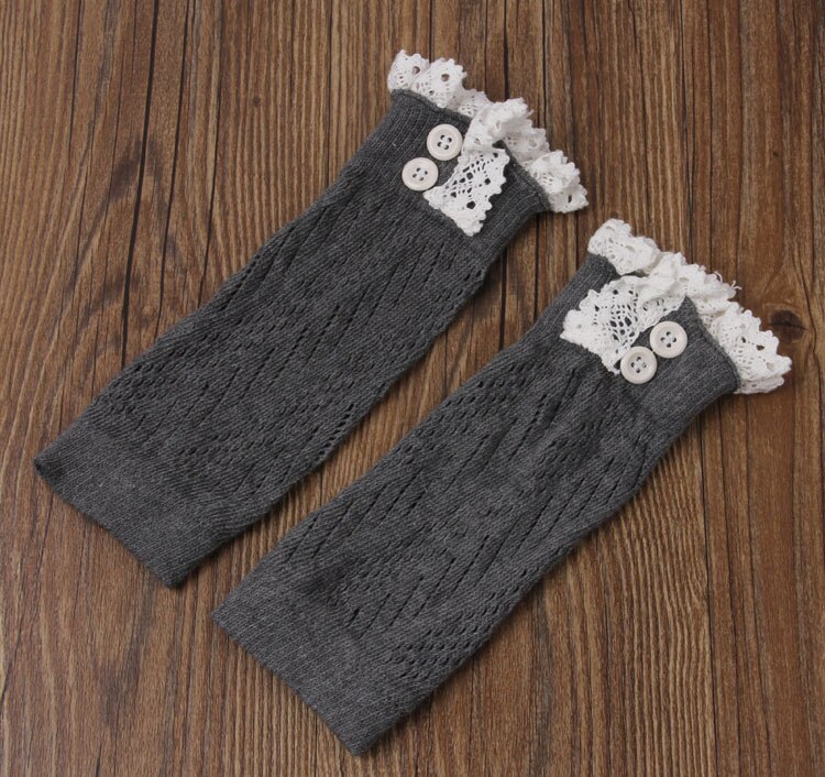 1 paire doux hiver enfants filles bébé à la tricoté dentelle jambières nourrissons bambins guêtres manchettes chaussettes genou haut: dark gray