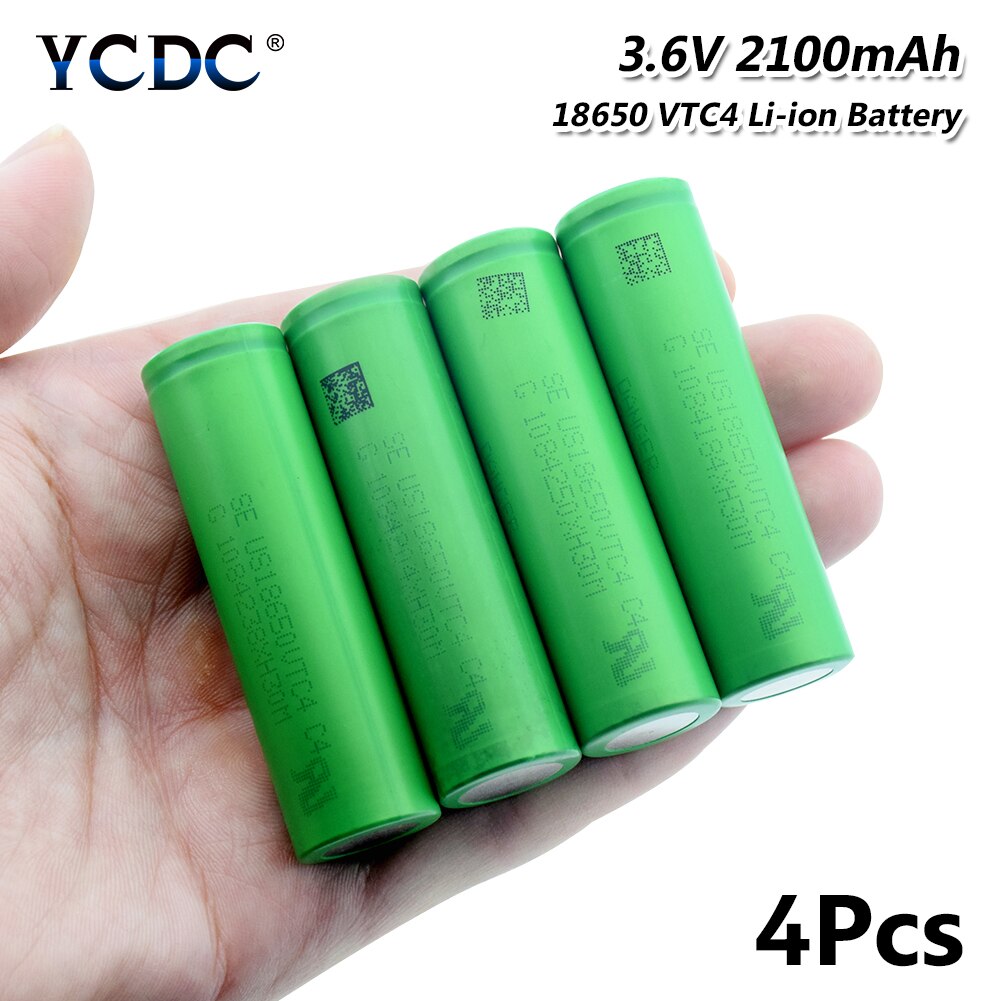 Replacement Li-Po Lithium Li-polymer 18650VTC4 Battery 30A Output High Drain 2100mAh Rechargeable Batteries Flat Top: 4 Pcs