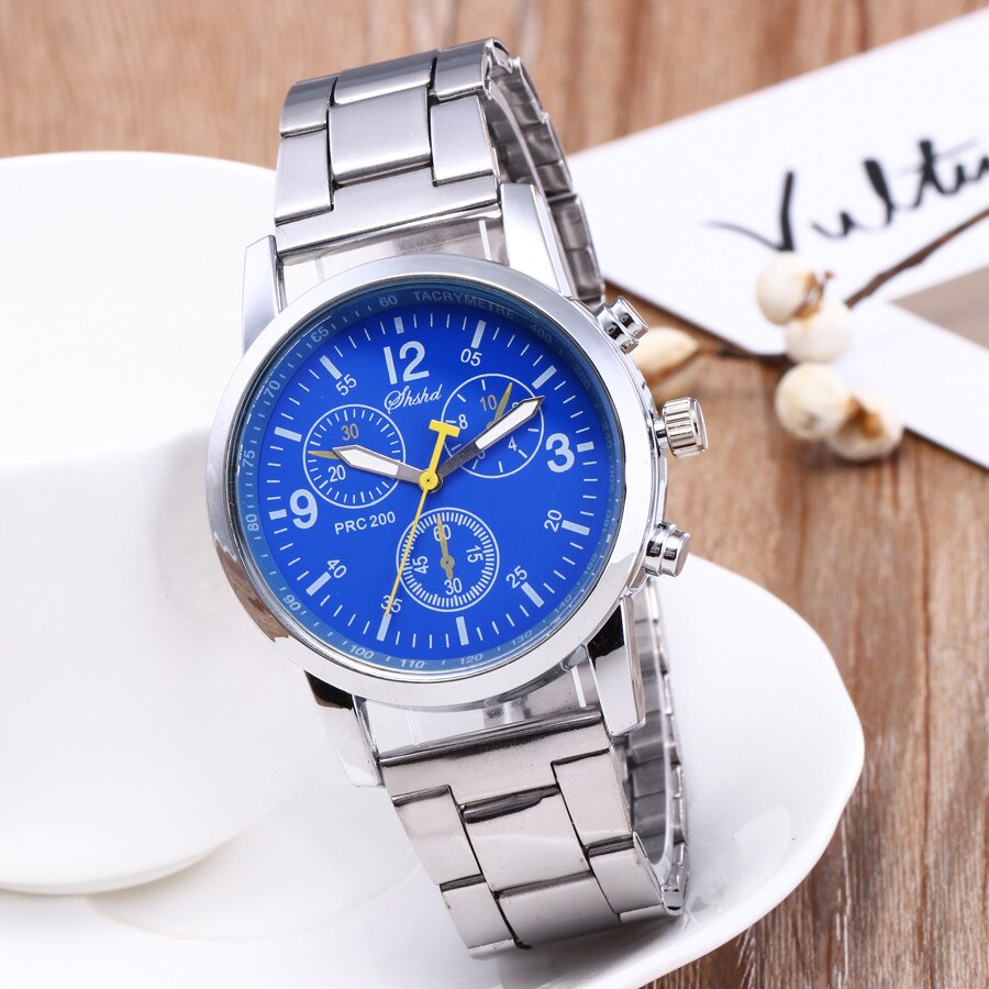 Sliver Heren Horloge Roestvrij Stalen Riem Unisex Business Horloge Quartz Horloges Klok Kerstcadeau Voor Meisje Vriend Relógio Masculino: Blue 
