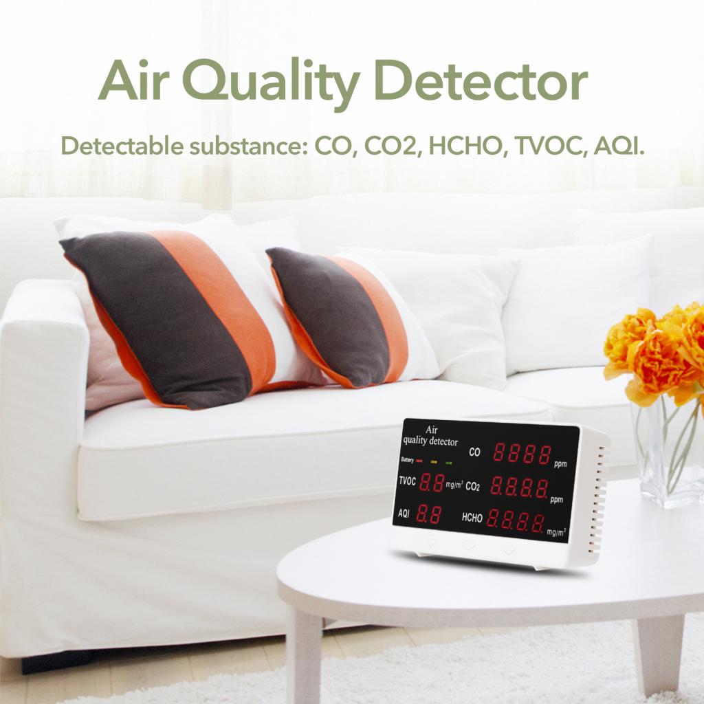 Clever drinnen Luft Monitor Tester HCHO TVOC AQI CO CO2 für Heimat Sekretariat Echtzeit Daten Anzeige modus: LED Digital Anzeige