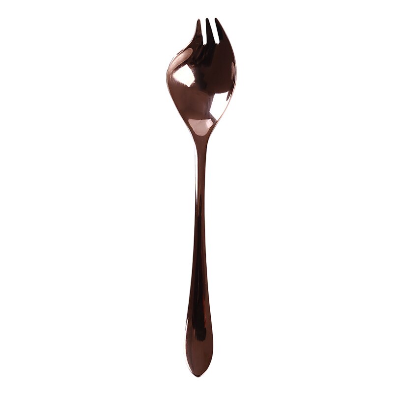 Kreative 2 in 1 Salat Gabeln Löffel 304 Edelstahl Drei Zahn Multifunktions Nachtisch Obst Gabeln Küche Geschirr: Rose Gold