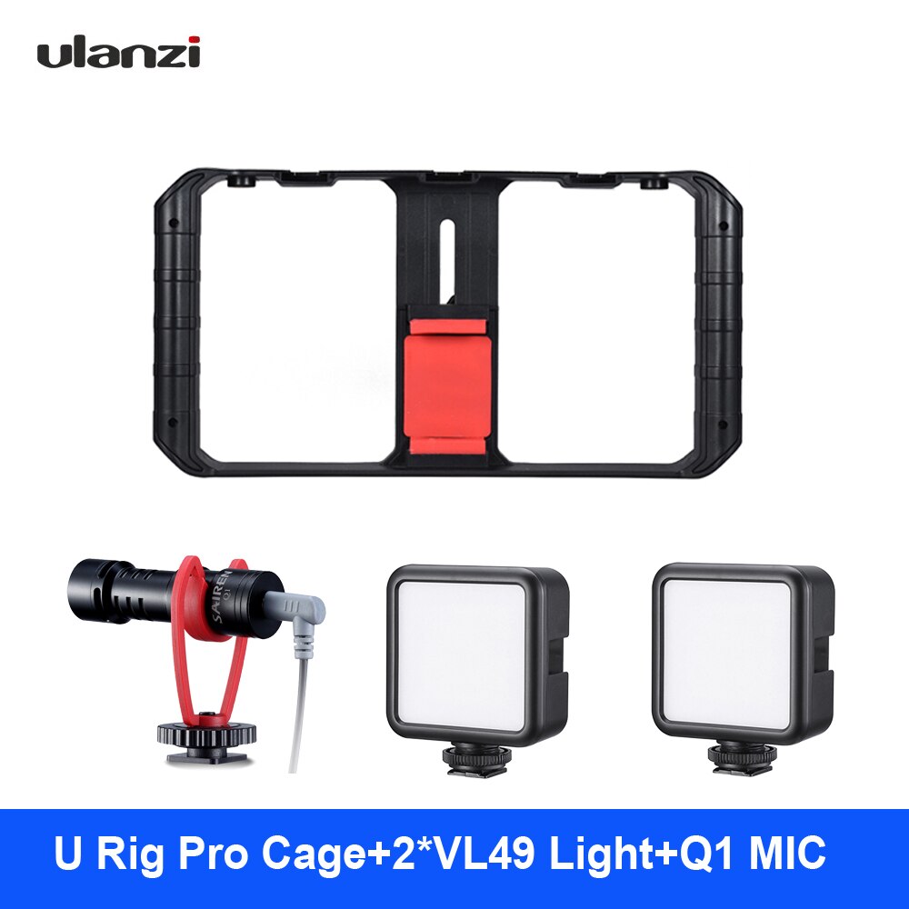 Ulanzi U-Rig Pro 3 Schoen Handheld Smartphone Video Rig Film Vlogging + Mic + VL49 Mini Licht + MT-08 Mini Statief Voor Iphone Samsung