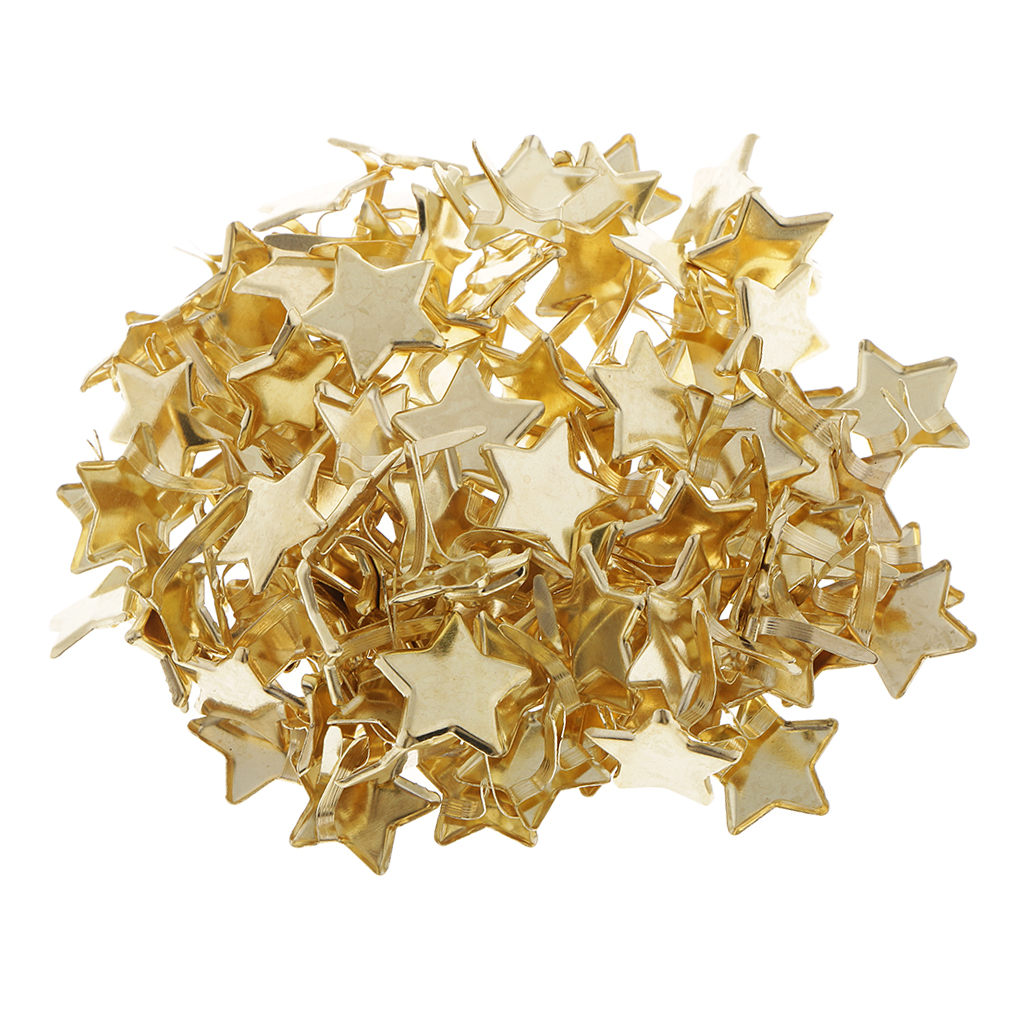 100x Star Head Metal Paper Fastener Decorative Brad For Kids Craft Gold 14mm